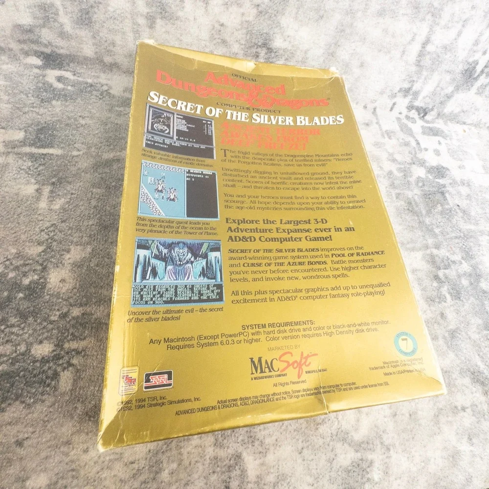 AD&D Secret of the Silver Blades Macintosh CIB Big Box Floppy SSI 1994 Retro